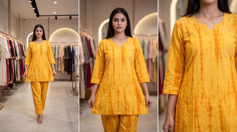 Kala Sanskruti All Over Golden Color Cotton Bandhani Women’s Redy Pair (XL) Elegant Traditional Cotton Redy Pair For Women Without Dupatta