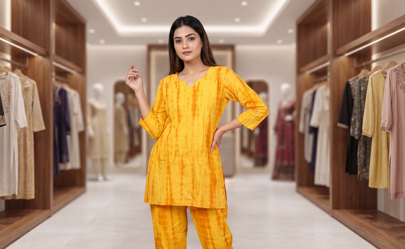 Kala Sanskruti All Over Golden Color Cotton Bandhani Women’s Redy Pair (XL) Elegant Traditional Cotton Redy Pair For Women Without Dupatta