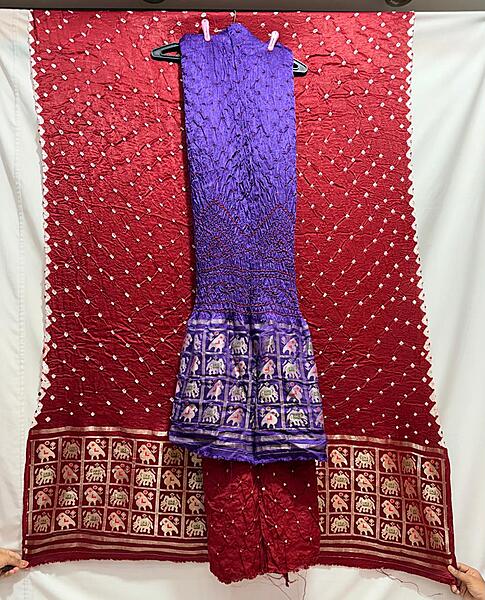 Kala Sanskruti Purple & Maroon Color Art Silk Bandhani Dress 2.5 M Each Piece Elegant Traditional Wear Art Silk Dress for Women