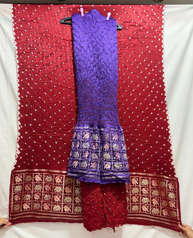 Kala Sanskruti Purple & Maroon Color Art Silk Bandhani Dress 2.5 M Each Piece Elegant Traditional Wear Art Silk Dress for Women