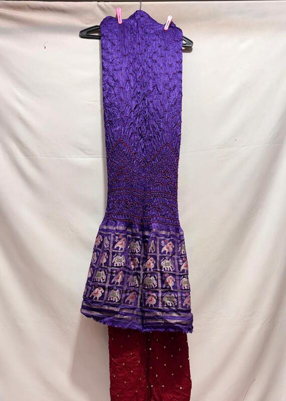 Kala Sanskruti Purple & Maroon Color Art Silk Bandhani Dress 2.5 M Each Piece Elegant Traditional Wear Art Silk Dress for Women