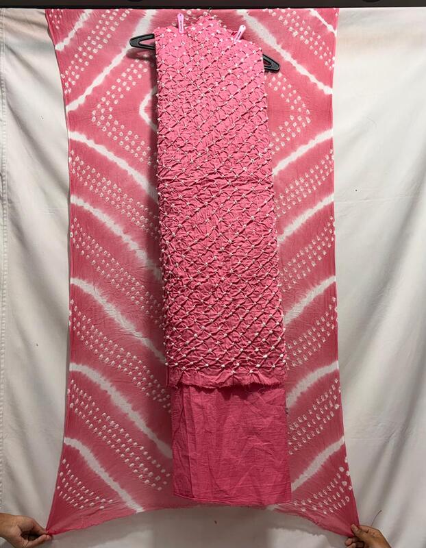 Kala Sanskruti All Over Pink Color Heavy Cotton Satin Bandhani Dress 2.5 M (Each Piece) Elegant Traditional Wear Dress Material for Women