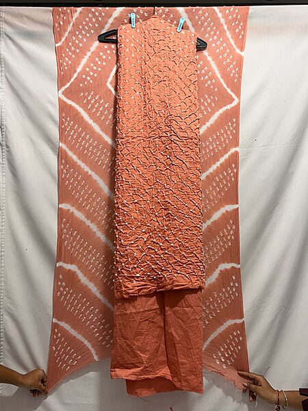 Kala Sanskruti All Over Pecha Color Heavy Cotton Satin Bandhani Dress 2.5 M (Each Piece) Elegant Traditional Wear Dress Material for Women