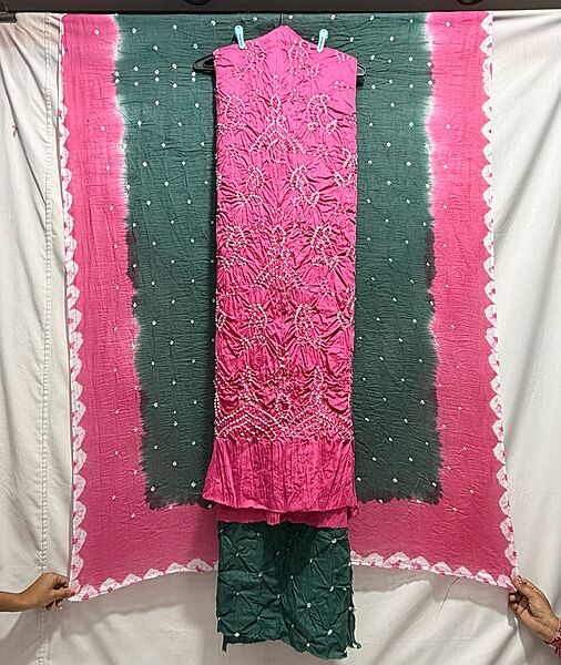 Kala Sanskruti Pink & Kakach Color Heavy Cotton Satin Bandhani Dress 2.5 M (Each Piece) Elegant Traditional Wear Dress Material for Women