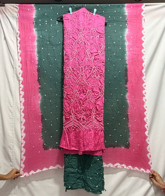 Kala Sanskruti Pink & Kakach Color Heavy Cotton Satin Bandhani Dress 2.5 M (Each Piece) Elegant Traditional Wear Dress Material for Women