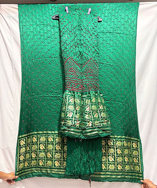 Kala Sanskruti All Over Green Color Art Silk Bandhani Dress 2.5 M Each Piece Elegant Traditional Wear Art Silk Dress for Women