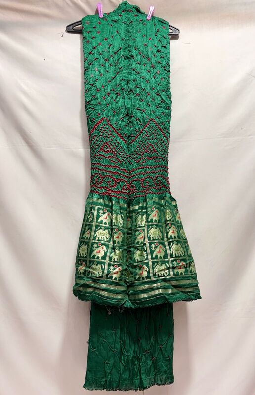 Kala Sanskruti All Over Green Color Art Silk Bandhani Dress 2.5 M Each Piece Elegant Traditional Wear Art Silk Dress for Women