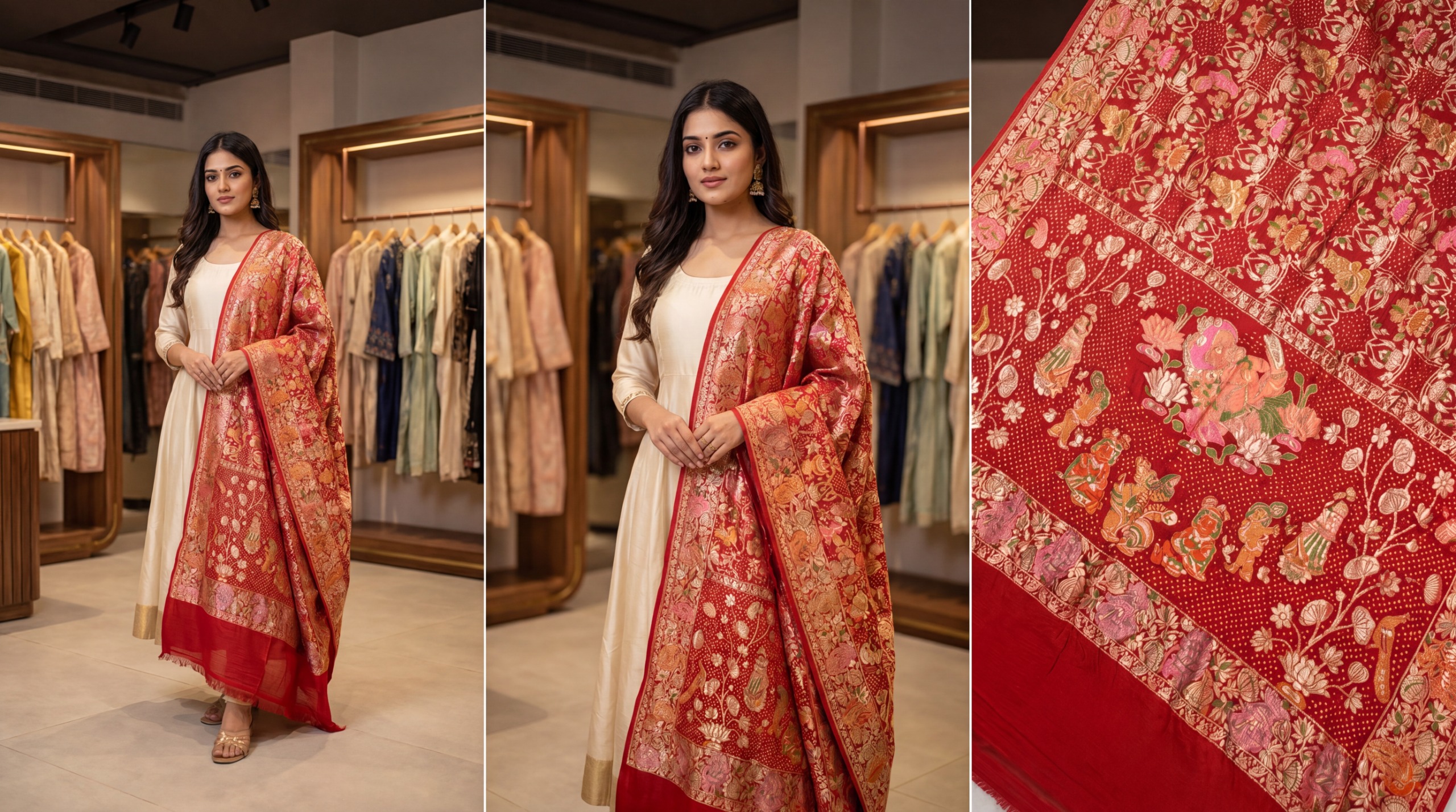 Kala Sanskruti All Over Red Color Banarasi Georgette Bandhani Dupatta 2.5 M Elegant Traditional Wear Unique Dupatta for Women