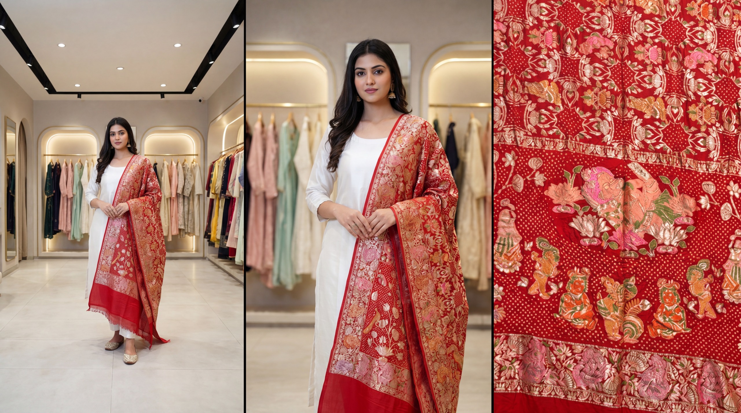 Kala Sanskruti All Over Red Color Banarasi Georgette Bandhani Dupatta 2.5 M Elegant Traditional Wear Unique Dupatta for Women