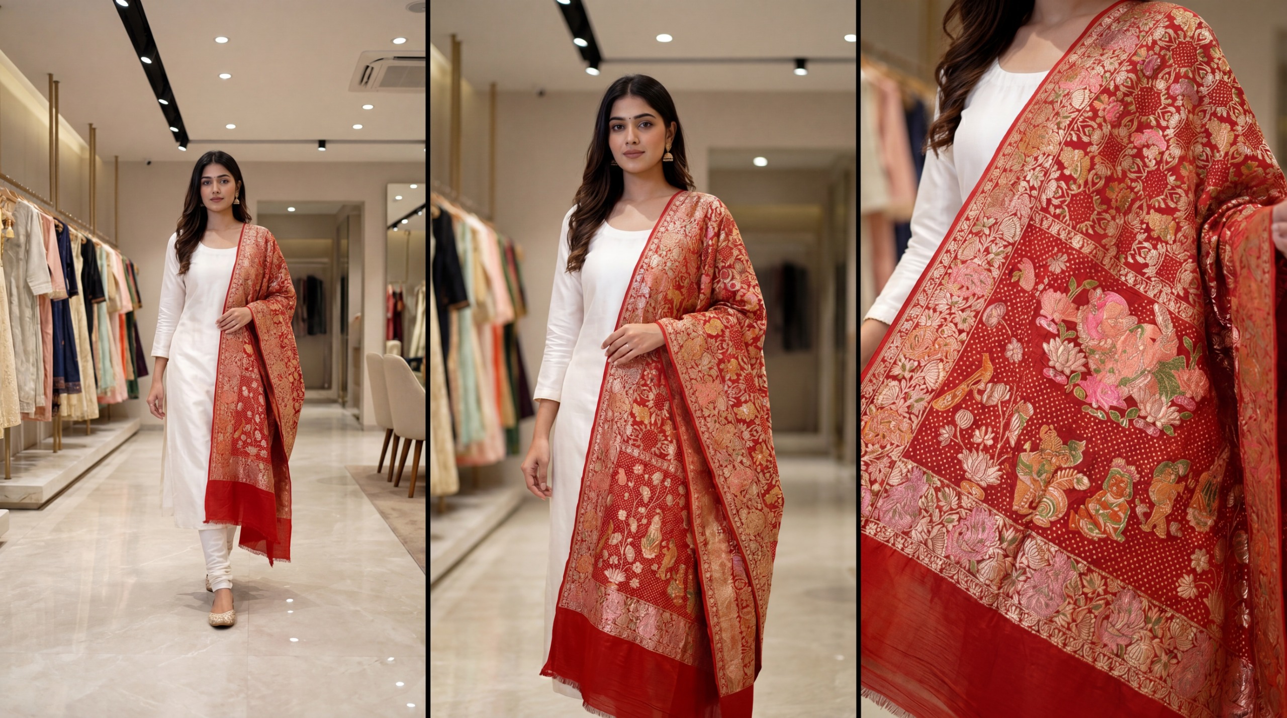 Kala Sanskruti All Over Red Color Banarasi Georgette Bandhani Dupatta 2.5 M Elegant Traditional Wear Unique Dupatta for Women