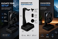 3D Printed Headphone Stand with Storage Tray – Premium Desk Organizer 3D Printed Headphone Stand with Storage Tray – Premium Desk Organizer