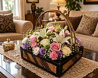 Multipurpose Handwoven Bamboo Tray Basket with Handles