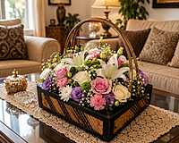 Multipurpose Handwoven Bamboo Tray Basket with Handles