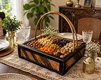 Multipurpose Handwoven Bamboo Tray Basket with Handles