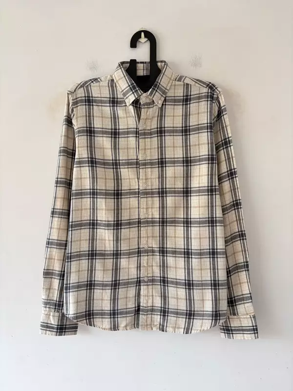 Sand beige & charcoal grid flannels