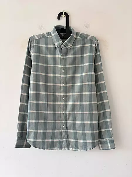 Mist teal & ivory grid flannels