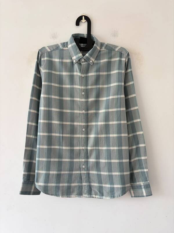 Mist teal & ivory grid flannels