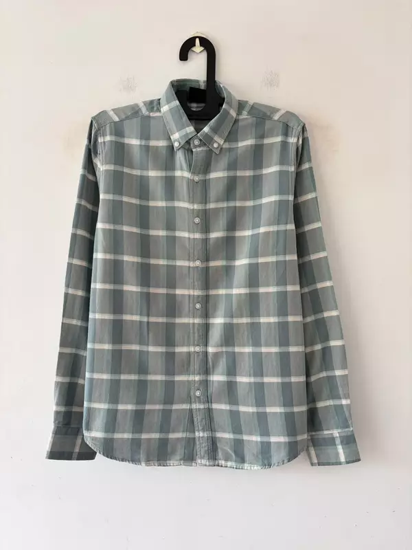Mist teal & ivory grid flannels