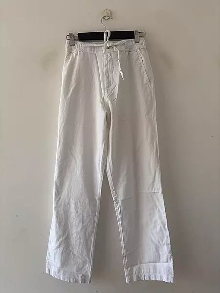 Pearl white relaxed-fit linen pants