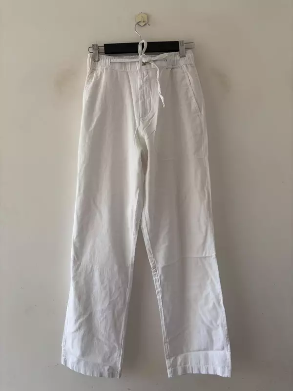 Pearl white relaxed-fit linen pants