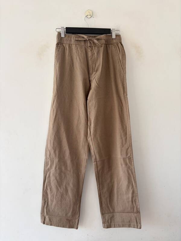 Taupe relaxed-fit linen pants