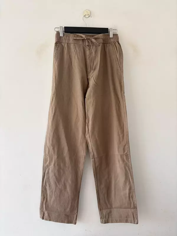 Taupe relaxed-fit linen pants
