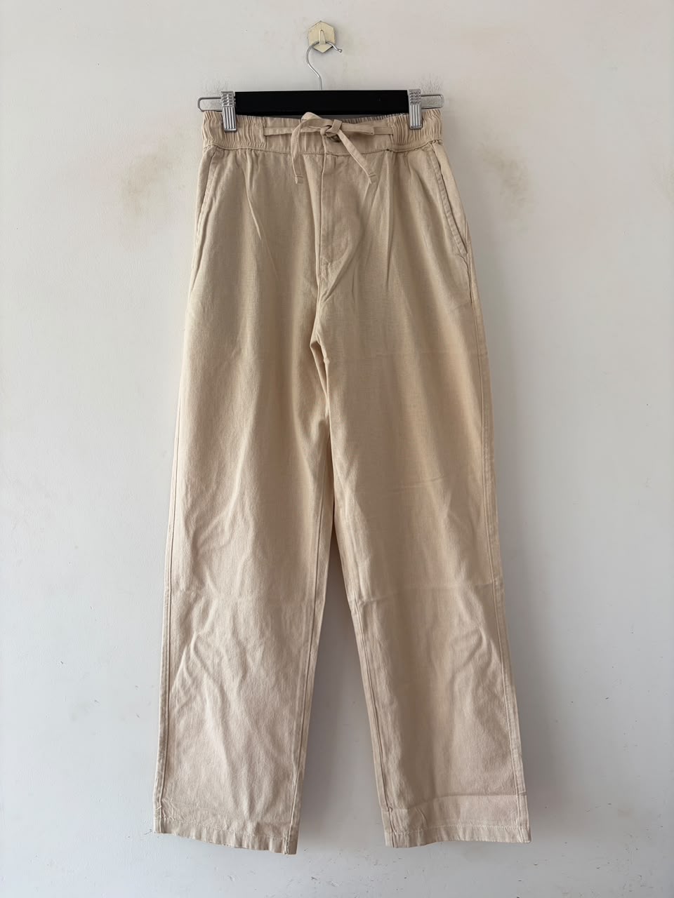 Beige relaxed-fit linen pants