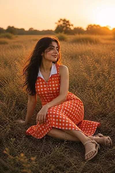 Cyra's Racer Back Dress - Orange Gingham