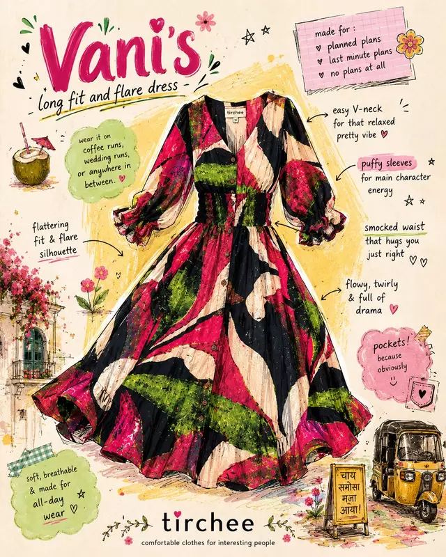 Vaani's Long Fit & Flare Dress - Black & Colourful Flowers