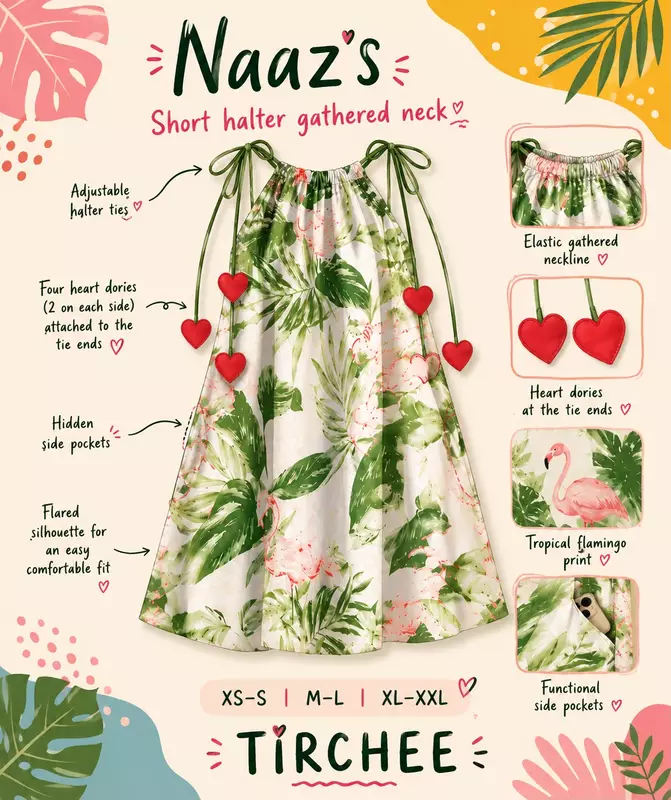 Naaz's Short halter gathered neck - White & Flamingo