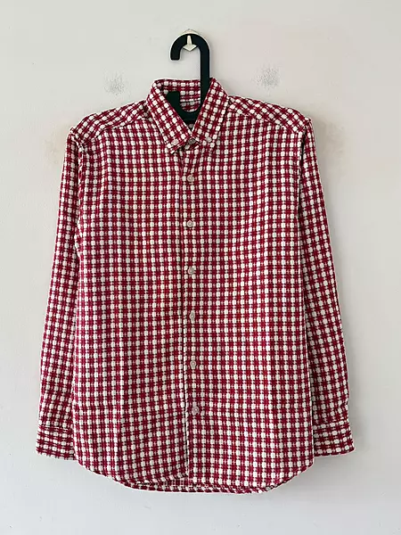 Crimson textured check shirt