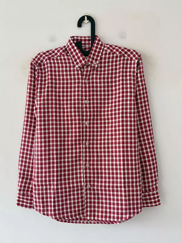Crimson textured check shirt