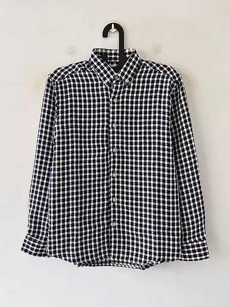 Navy textured check shirt
