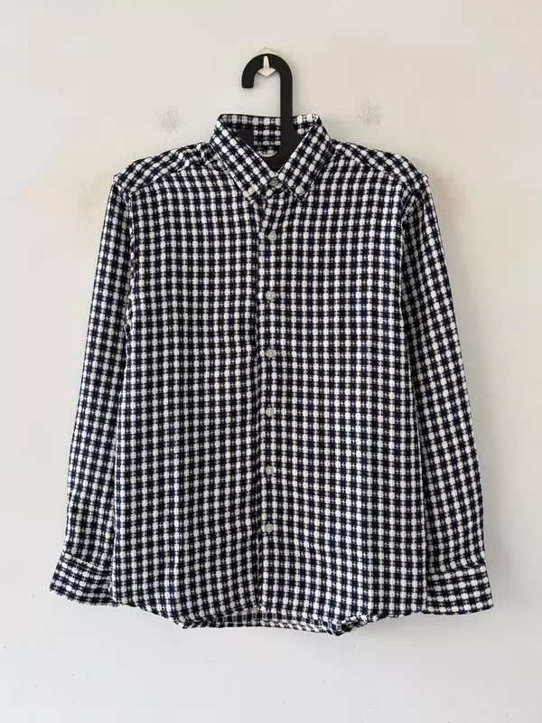 Navy textured check shirt
