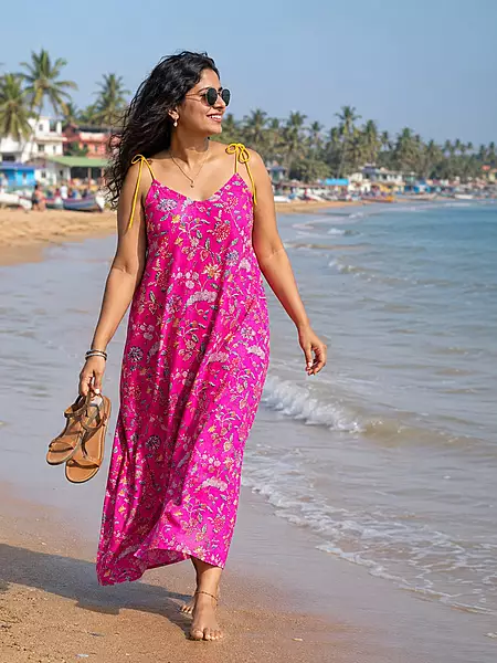 Anika's Free-Size Strappy Dress - Pink & Flowers