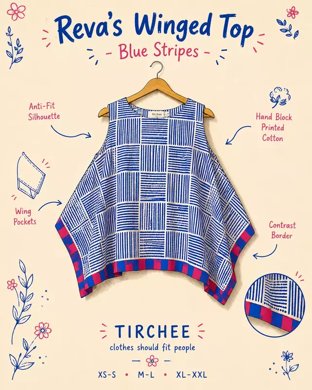 Reva's winged top - Blue Stripes