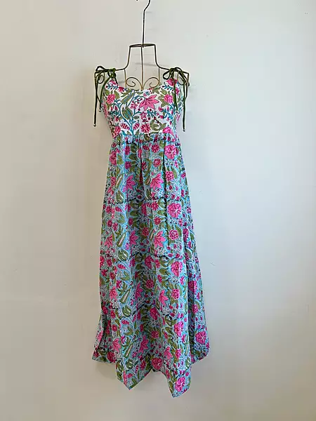 Zara's Classic Tube Dress - White & Blue with Pink Flowers