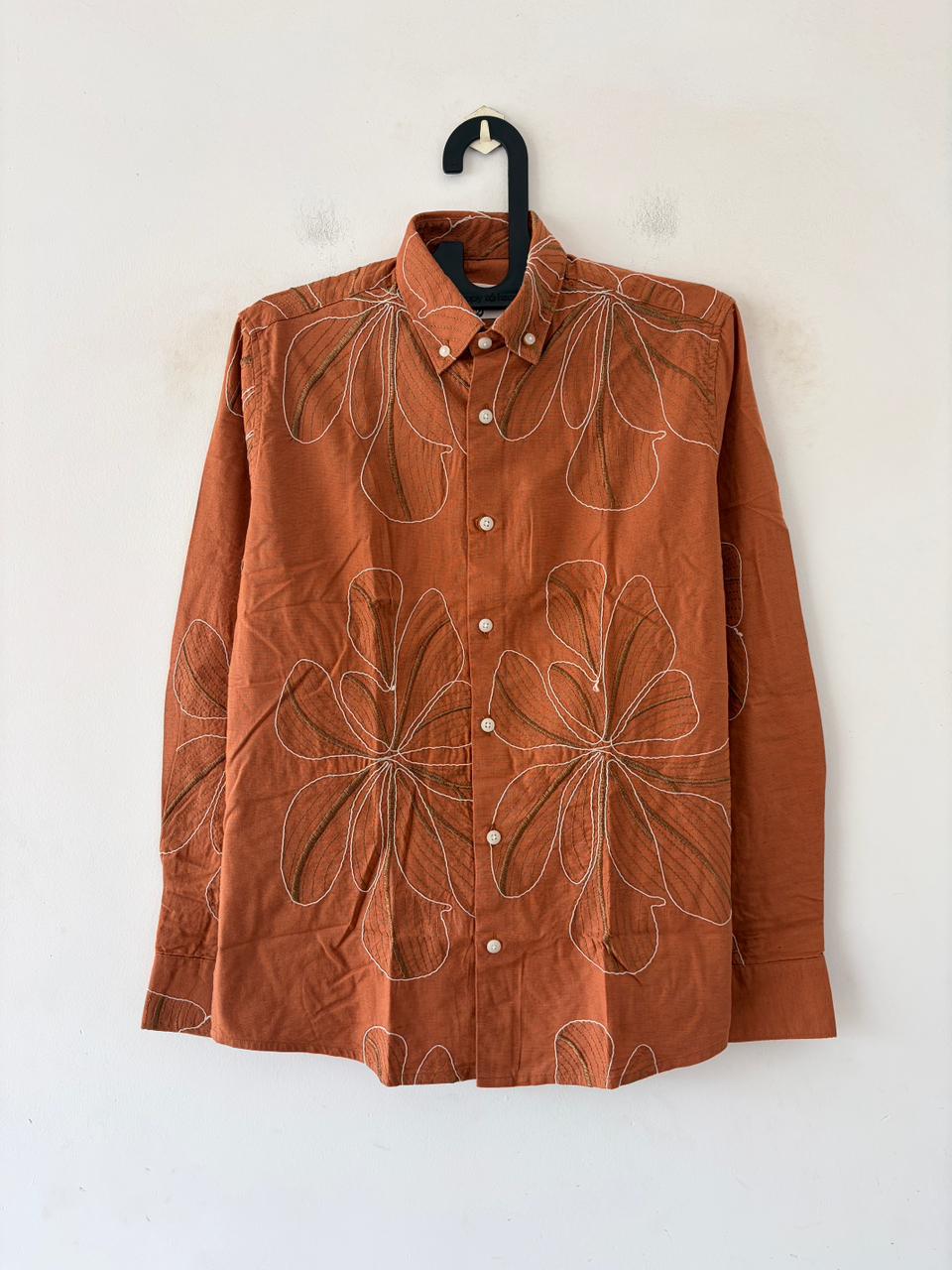 Rust linen embroidered shirt