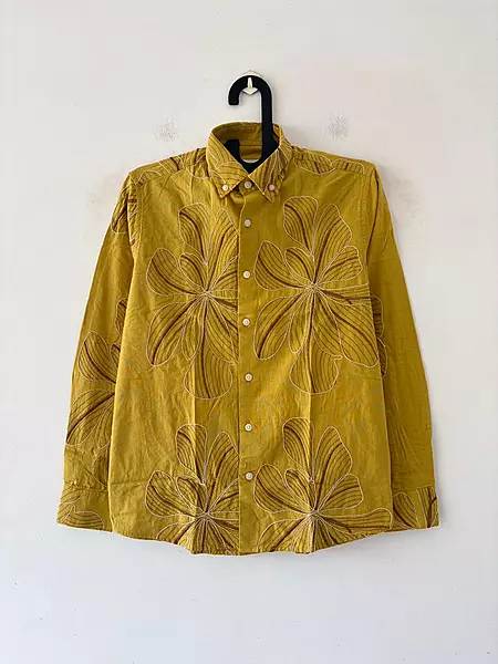 Mustard linen embroidered shirt