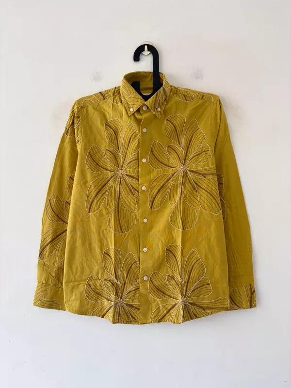 Mustard linen embroidered shirt