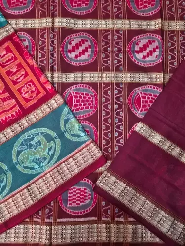 Tribal Bandha 6 Border Saree-Maroon
