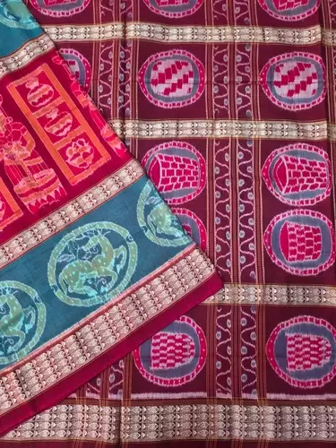 Tribal Bandha 6 Border Saree-Maroon