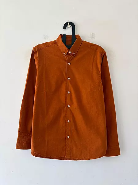 Rust orange linen-oxford shirt