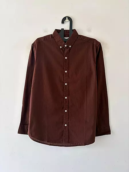 Honey brown linen-oxford shirt