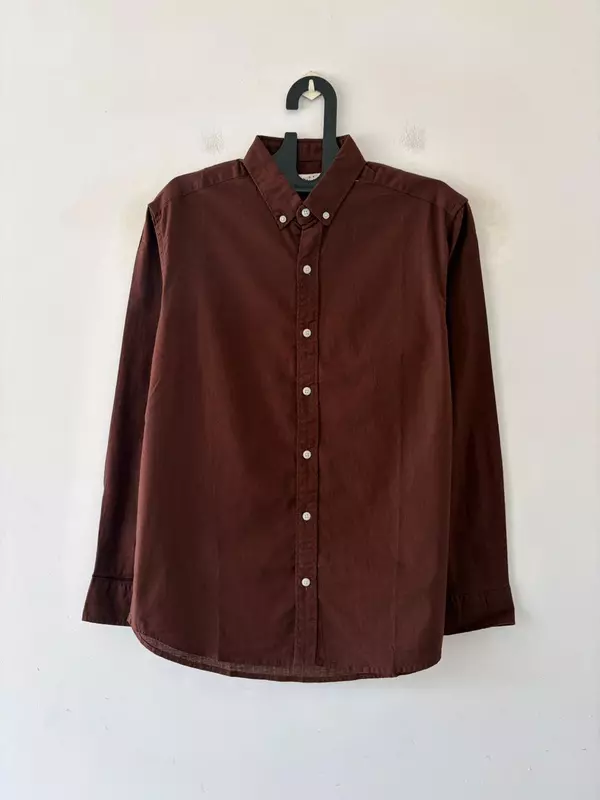 Honey brown linen-oxford shirt