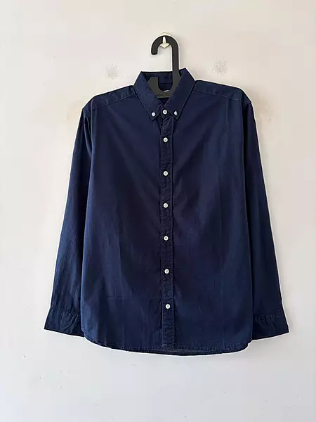 Navy linen-oxford shirt