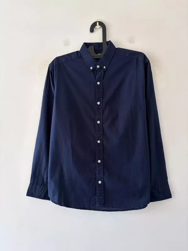 Navy linen-oxford shirt