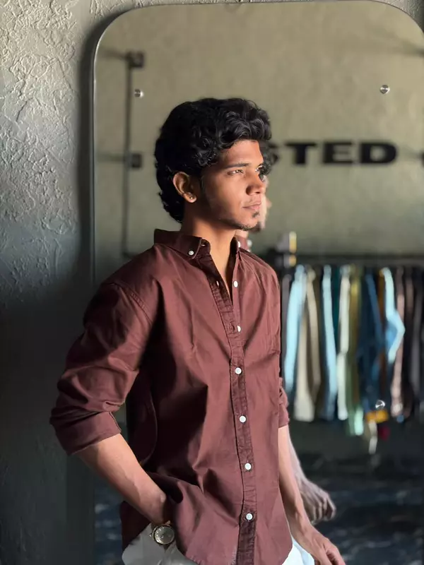 Honey brown linen-oxford shirt