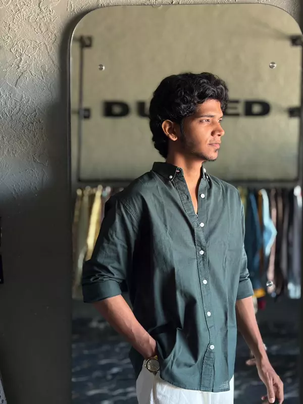 Deep emerald linen-oxford shirt