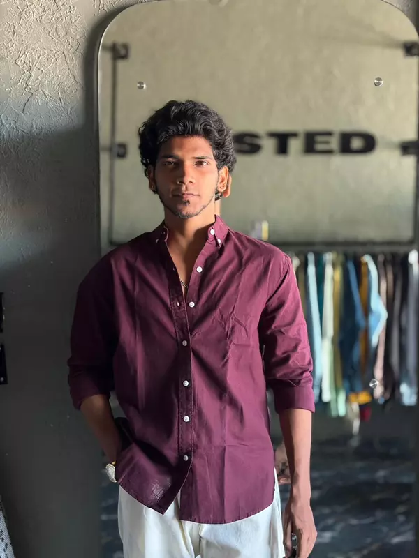 Wine ash linen-oxford shirt